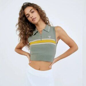 Cropped Aritzia TNA Zipped Grey and Yellow Sweater Vest Size XS